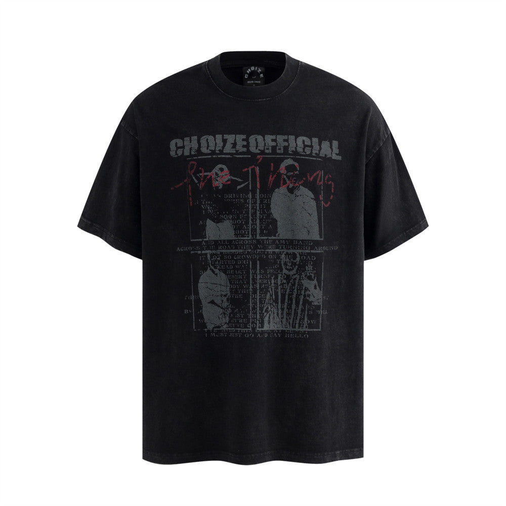 Character printed vintage short sleeved t-shirt