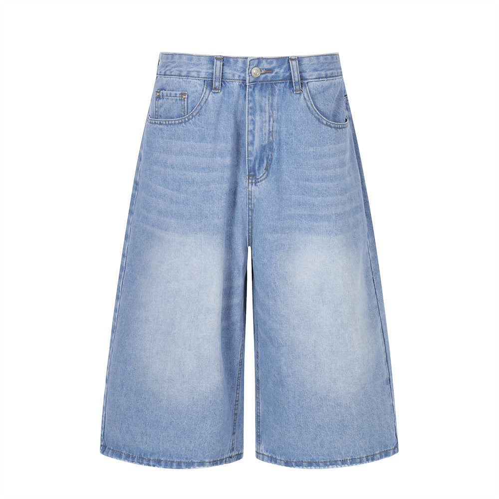 Loose denim cropped pants