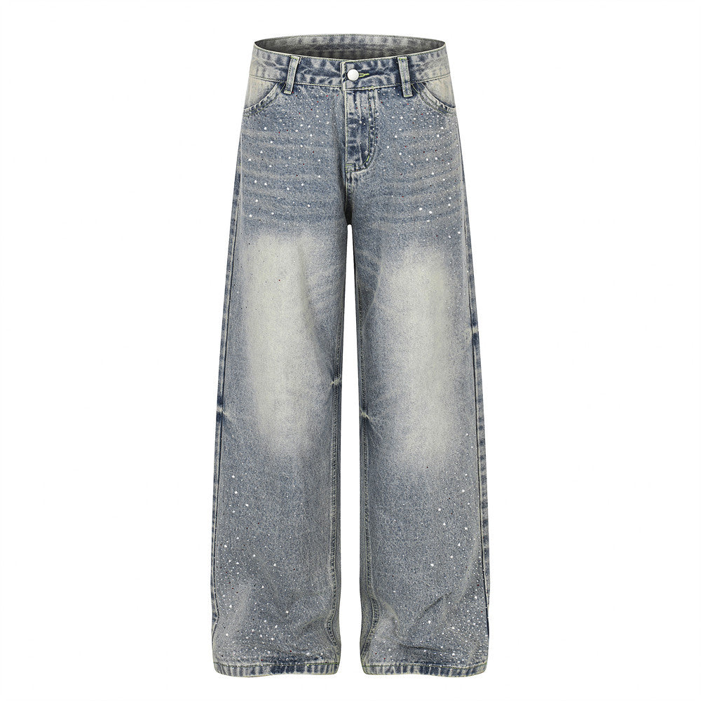 Hot stamping full print straight leg denim pants