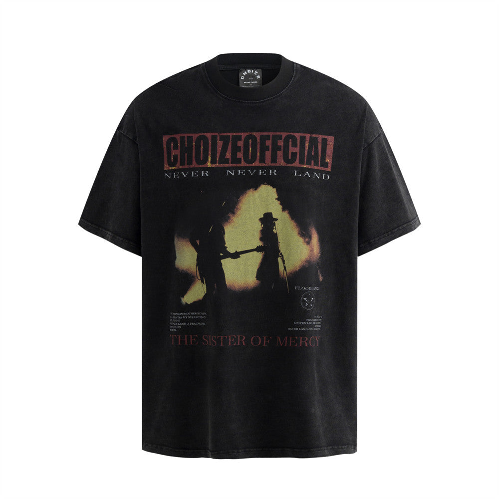 Shadow print distressed short sleeved t-shirt