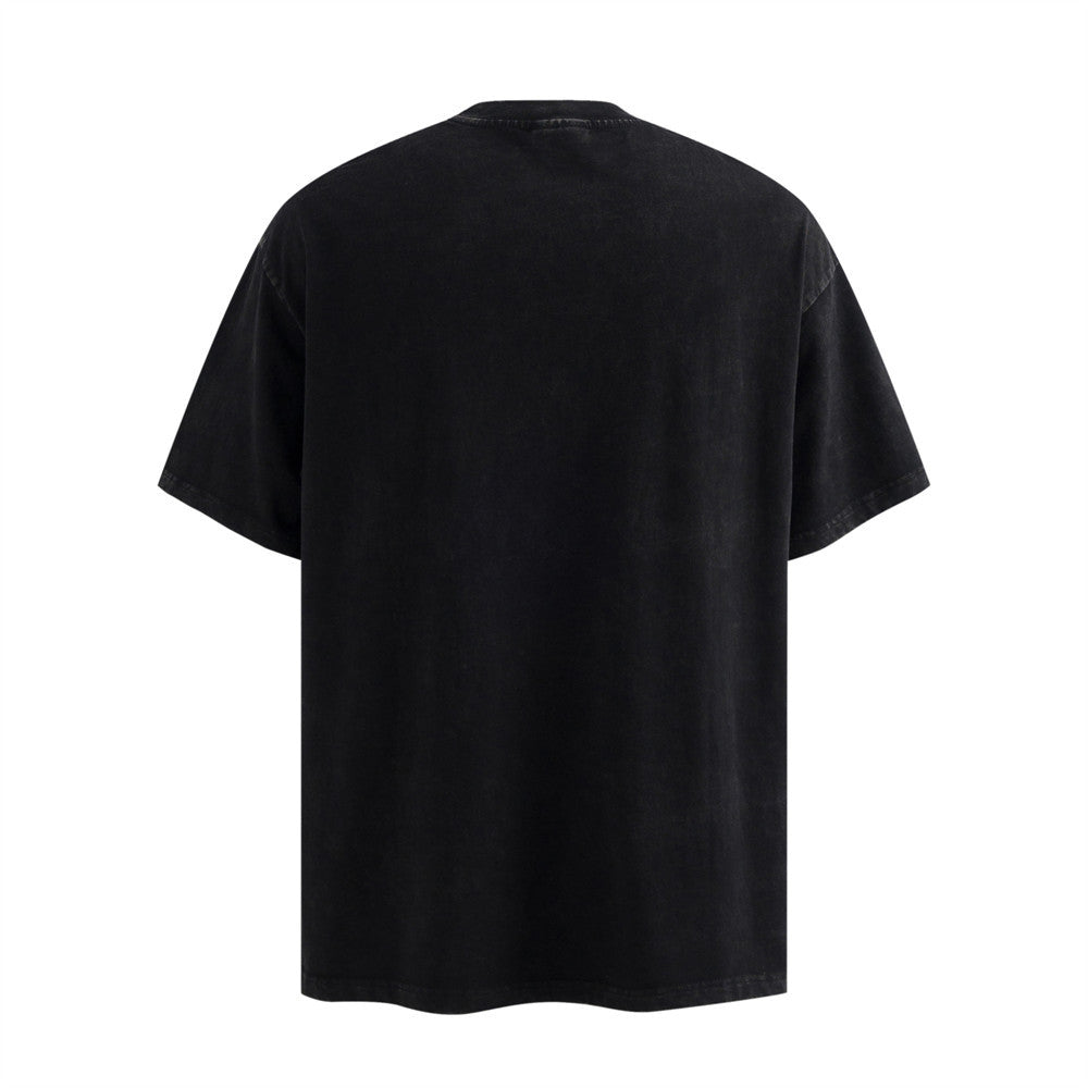 Character print distressed short sleeved shirt