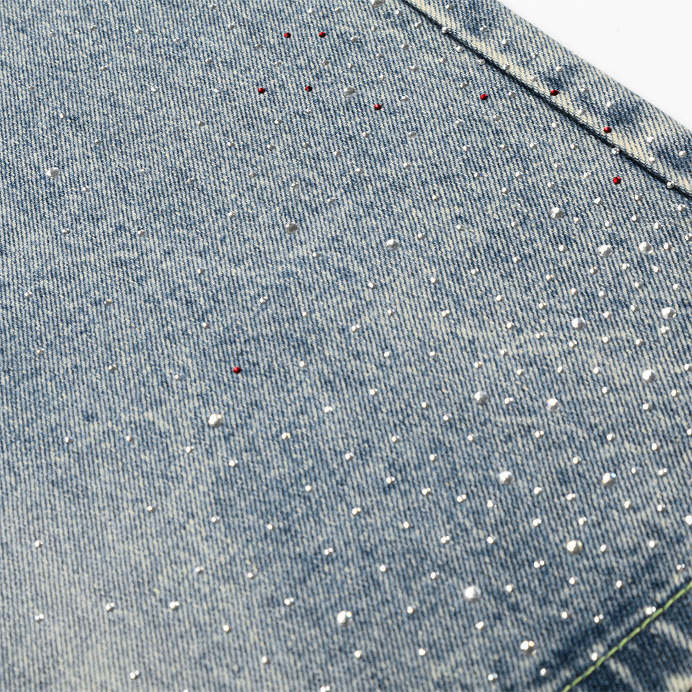 Hot stamping full print straight leg denim pants