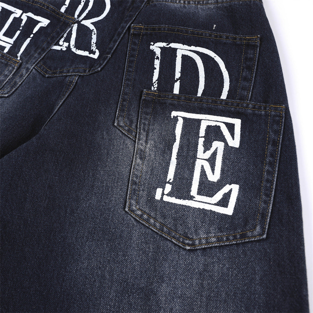 Pocket straight leg denim pants