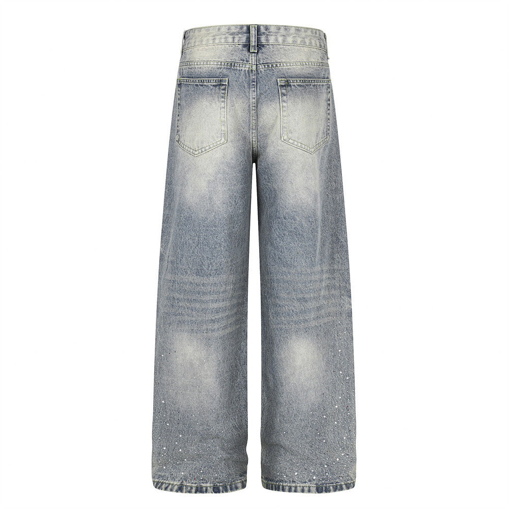 Hot stamping full print straight leg denim pants