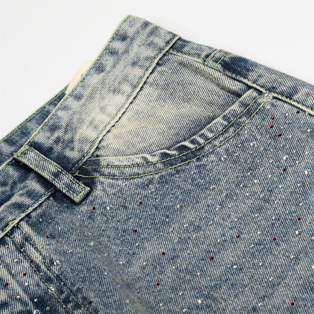 Hot stamping full print straight leg denim pants