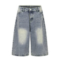 Hot stamping full print straight leg denim shorts