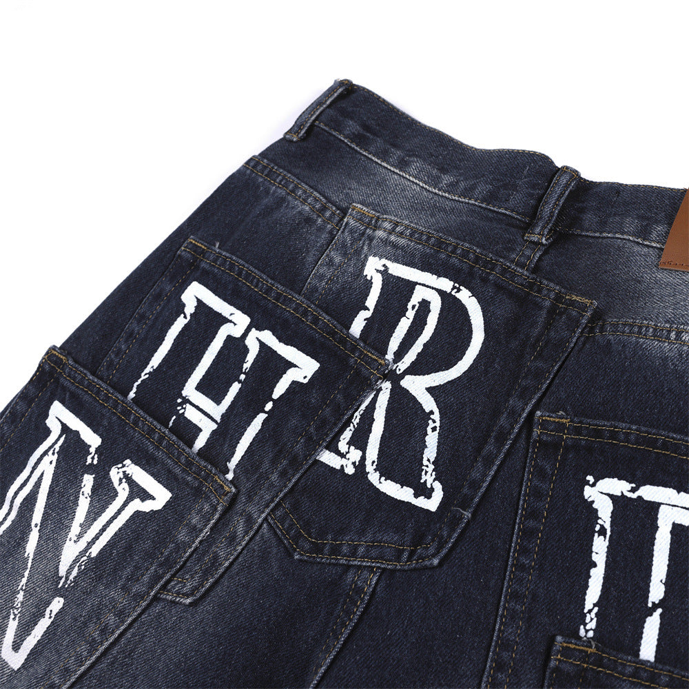 Pocket straight leg denim pants