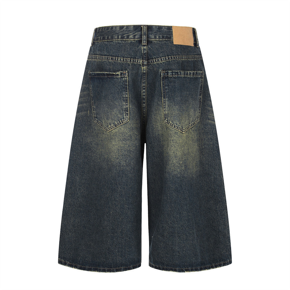 Loose denim cropped pants
