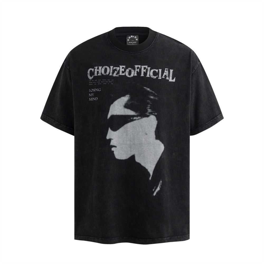 Character print distressed short sleeved shirt