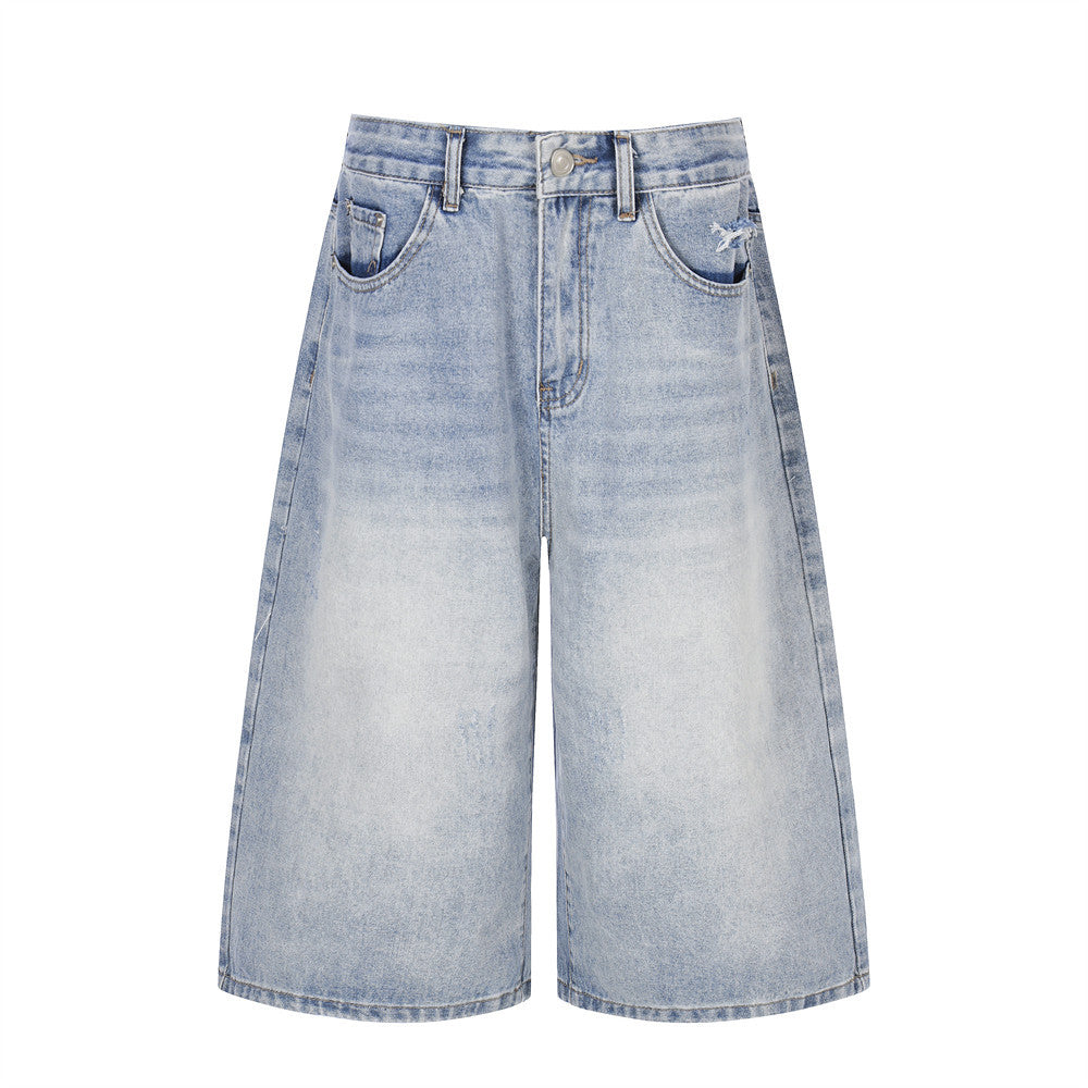 Loose denim cropped pants