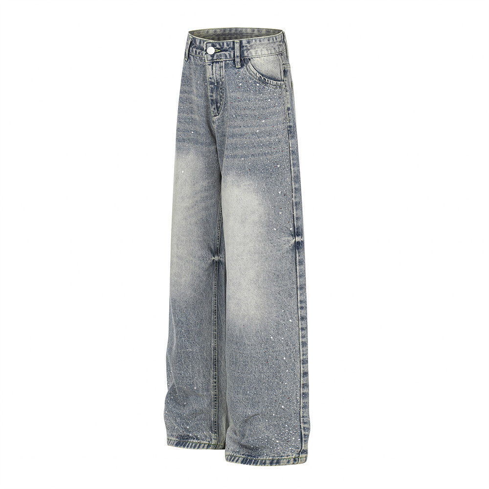 Hot stamping full print straight leg denim pants